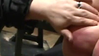 Humiliating hanging out dildo playing