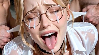 Hot Blonde Cheats on Her Husband by Swallowing the Cum of 5 Big Dicks in Secret Gangbang at a Swingers' Club