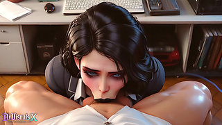 Every Boss's Dream - Goth Secretary Relaxes Him Before the Meeting (AI Generated)