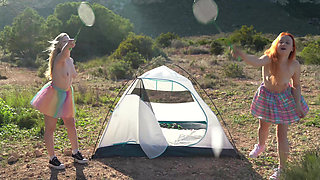 Fucked Badminton. Two Girls Undressed in Nature for Fucking After the Playing