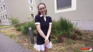 Skinny Shy German Glasses Student Ronya Rabe Takes Brutal Pounding in German Scout Casting Fuck