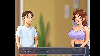 Stepson fantasizes about his landlady's enormous boobs during summertime saga