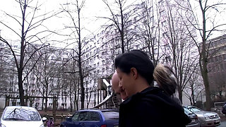 Street Slut Sucks Cock by Stone Wall