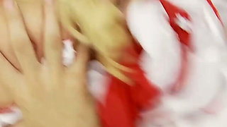 Blonde Nurse in Red Lingerie Sucks and Rides a Tattooed Stud on White Satin