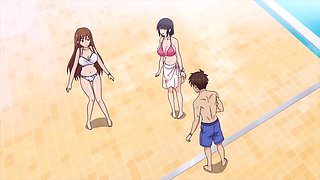 Lost her bikini top in the pool and got pussy pumped in locker room after hentai