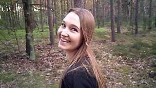 Naughty teen gives risky bj in the forest
