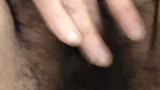 MILF admiring her fat, hairy pussy