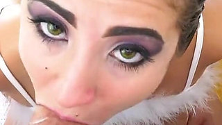 Sweet teen Gia Love POV no hands bj and cum swallow