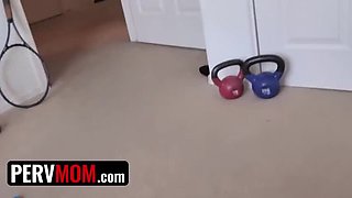 PervMom Alana Cruise fit stepmom with natural body helps stepson with his big erections
