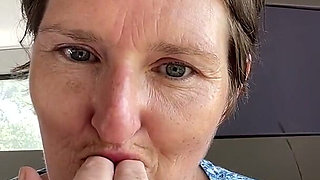 Stepmom Plays with Her Smelly Pussy at the Back of the Bus, Then Sniffs and Sucks Her Stinky Fingers!