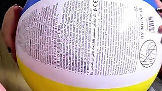 Inflatable Humiliation in Leather. Beach Ball Popping, Deepthroat, Doggy and Cum Play