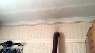 Massage the tits with lace gloves