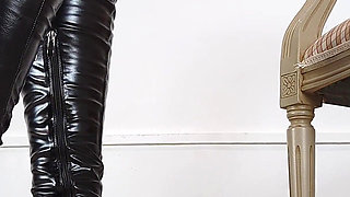 Shoeplay & Walking in Thigh High Boots with High Heels and Black Pantyhose (shoe Collection) - Dame Olga 4K (731)