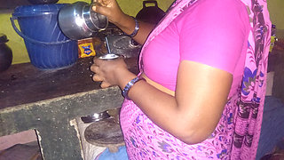Indian Hot housewife romance hasband in Kitchen