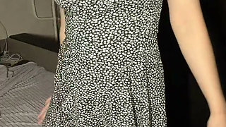 Schoolgirl bought new stockings, dresses up and masturbates