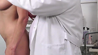 Breast and pussy check-up of hot big busty MILF by freaky doctor