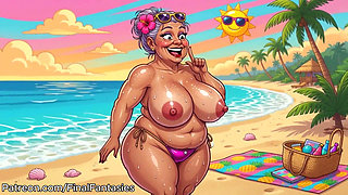 Busty Granny Huge Boobs Beach Tease - New Ai Style