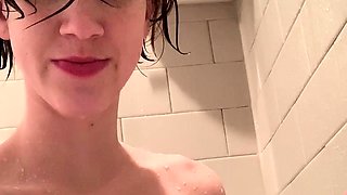Small tit brunette amateur tugs on a big willie