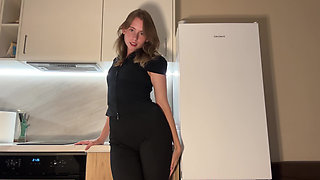 Office Suit Pixie Kitchen Tease - White Heels & Table Finger Bliss