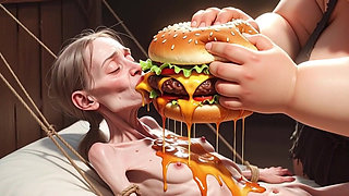 Extremely Skinny Girl Fed by Massive SSBBW - Extreme Feederism Contrast
