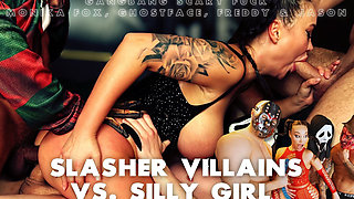 Slasher Villains Vs. Silly Girl Monika Fox Gangbang Scary Rough Fuck!