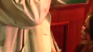 Sexy lingerie chick sucks black and white dick at place