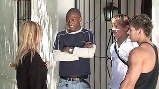 Blonde Spanish Hentai Beauty in Hardcore Threesome with Two White and Black Cocks