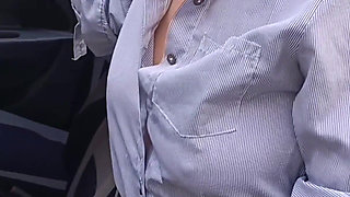 Secretary Gets Excited in Her Car by Pumping Pedals and Ends up with a Big Squirt From Masturbation