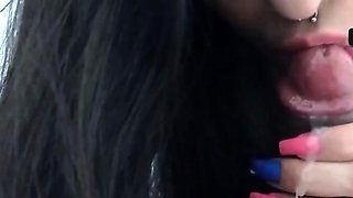 Hot black-haired showcasing off and steamy milk