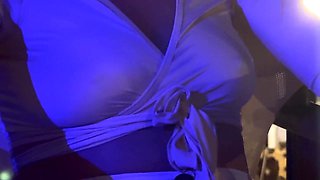My wondrous boobs and pierced puffies are unveiled in a night out pub by the river