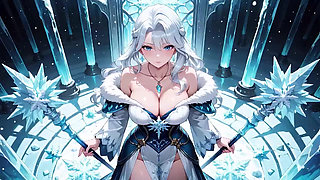 Silver-Haired Ice Mage in a Crystal Hall! Casting magic while looking effortlessly cold, yet her lips are trembling.