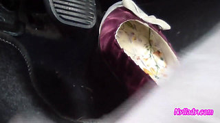 Nyllady Driving in Flats and Changes Her Hosed Feet in Sandals