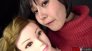 Tomoka Akari Drools and Spits on a Mannequin, with Close-ups of Her Huge Tongue