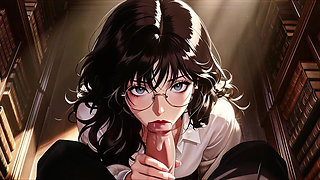 Glasses Beautiful Woman, the Private Study Session in the Library.super Temptation. Ai Generated