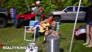 Reality kings - cheerleader kait’s kinky outdoor bash warms up with tit flashes, Pussy Eating and cheered-on xxx