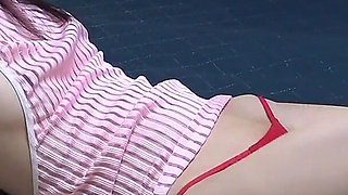 Nipples in See-through Dress, Micro Thong Panties Wedgie Into Camel Toe, Skinny Cute Japanese Girl Tease Workout in Apartment