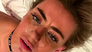 Interracial blonde facial bukkake