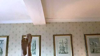 Slutty amateur blonde smoking and jerking dick