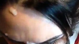 Big tit brunette sucks a big cock blowjob POV