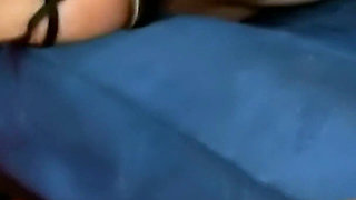 Pale Redhead Spread Open on the Blue Couch - Blonde Works Two Toys Into Her