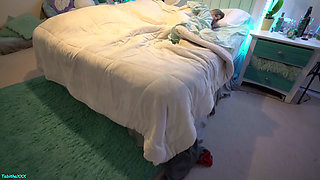 Stepmom fucks and cheats with stepson next to relaxing hubby