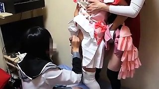 3 Japanese Crossdressers Jerk Off Together