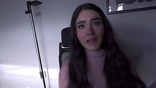 Delicious hottie catches her stepdad watching porn and anal rides his dong