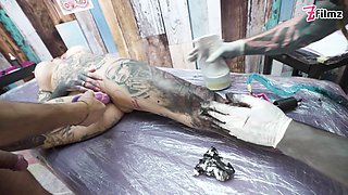 Big Boobed Tattoo Girl Gets Anal Fuck During a Tattoo Session - Gaping and ATM