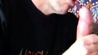 Older man gives an amazing blowjob to a big cock