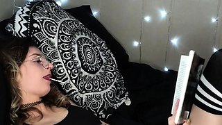 Brunette enjoys the toy on gaping pussy while masturbating