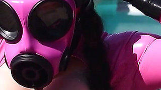 Pink Rubber Doll with Pink Gas Mask Solo Outdoors