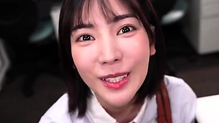 Japanese teen in uniform sucks jerks POV cock