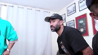 Sexy ebony girl wakes up and sucks a big fat cock