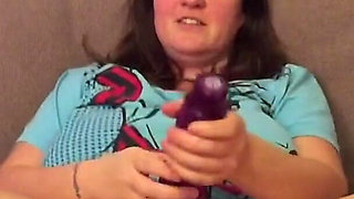Filmed with Iphone Using Huge Purple Dildo for the First Time